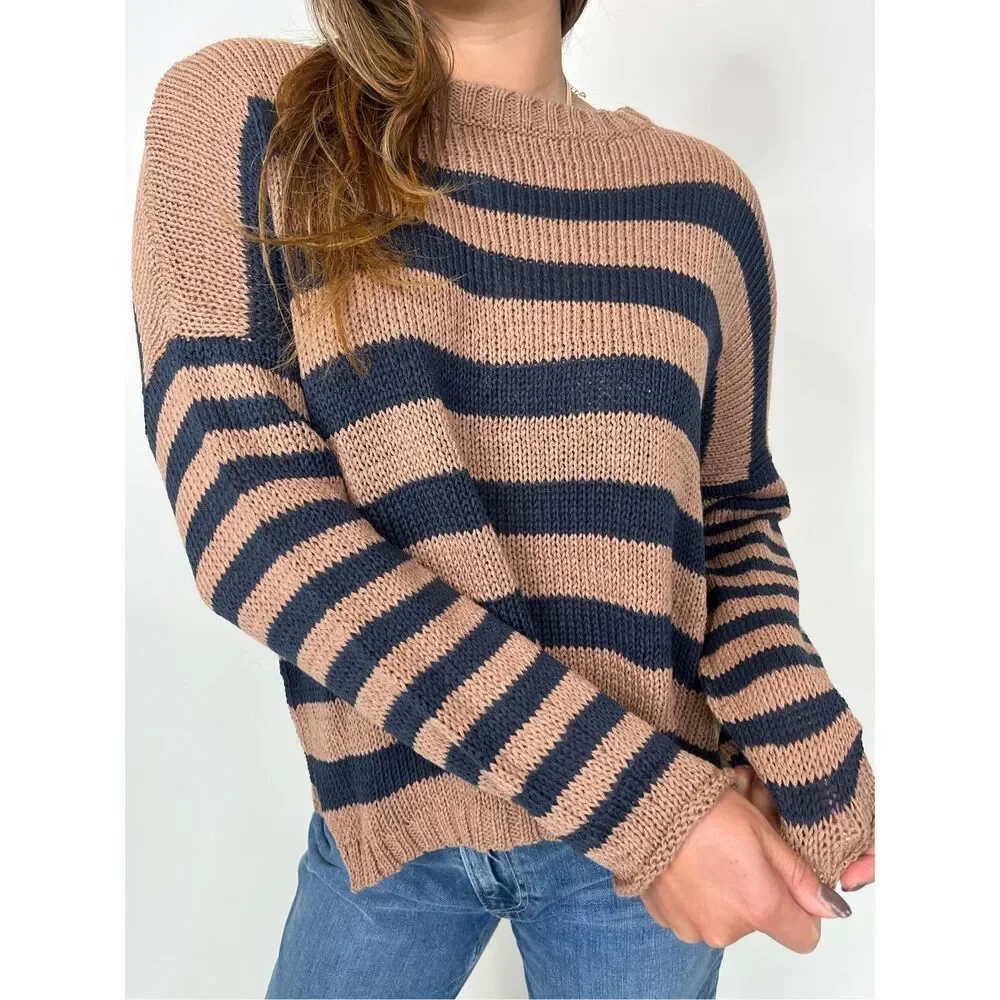 Wooden Ships Taylor Stripe Crew in Tan Size M/L